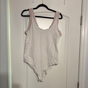 Torrid White Bodysuit with Rainbow Trim